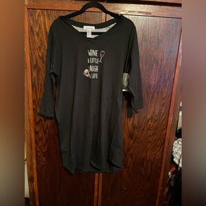 Rene Rofe-NWT, 1XL Black, Wine a little laugh a latte nightshirt